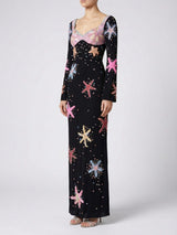 Crescent Shell Bell Sleeve Dress in Black