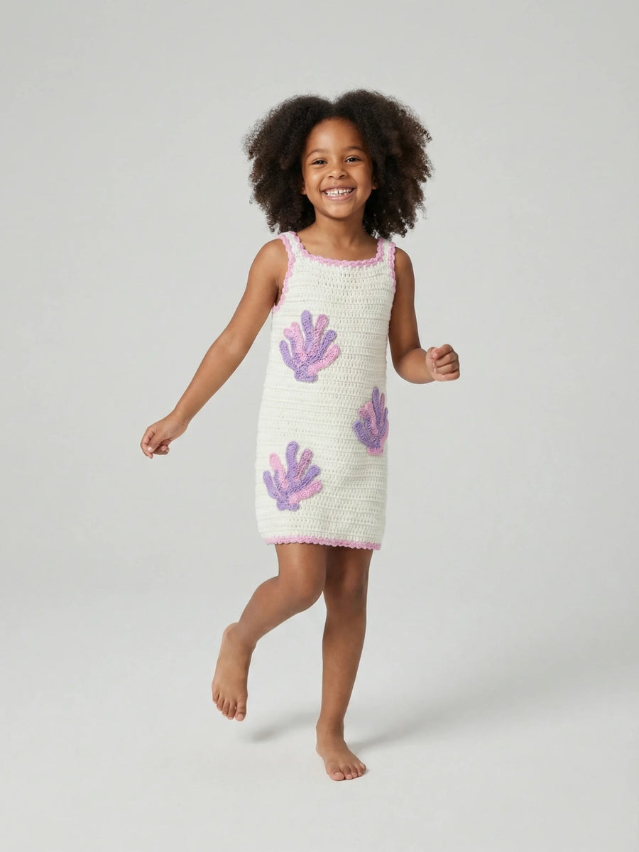 Coral White Crochet Kids Dress