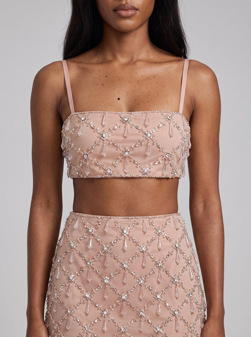 Calliope Luxury Crystal Co-Ord Top Nude