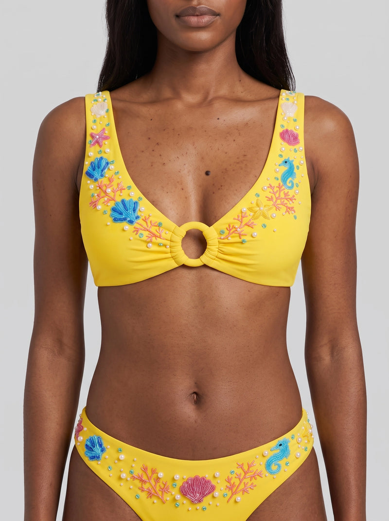 Oceanus Pearl Tide Yellow Bikini Top