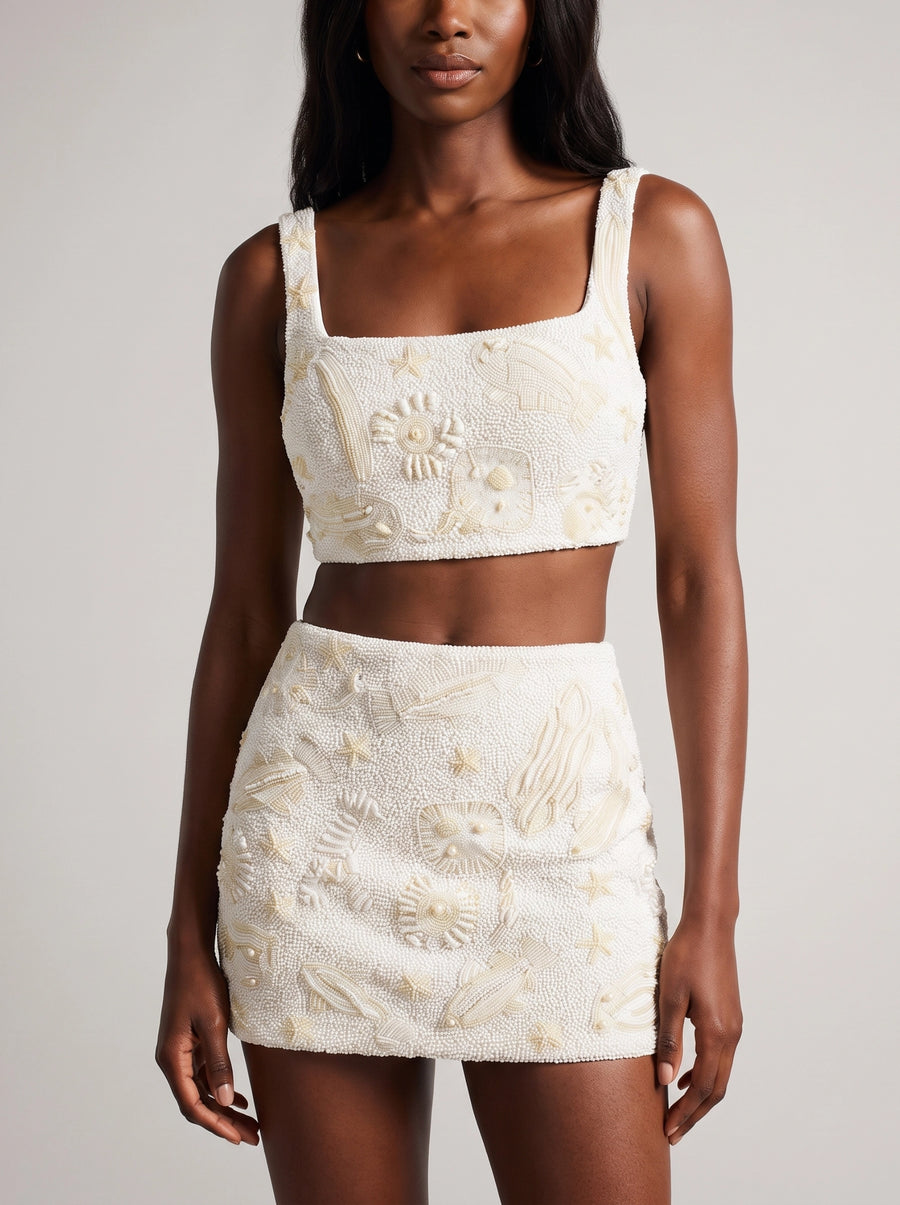 Arizona Ivory Beaded Co-ord Top