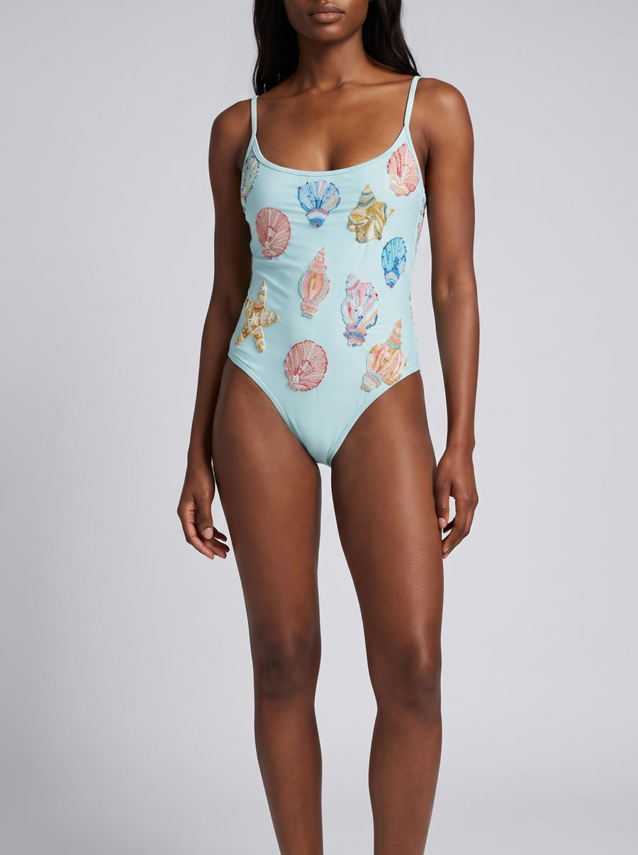 Shell and Starfish Sky Blue Swimsuit