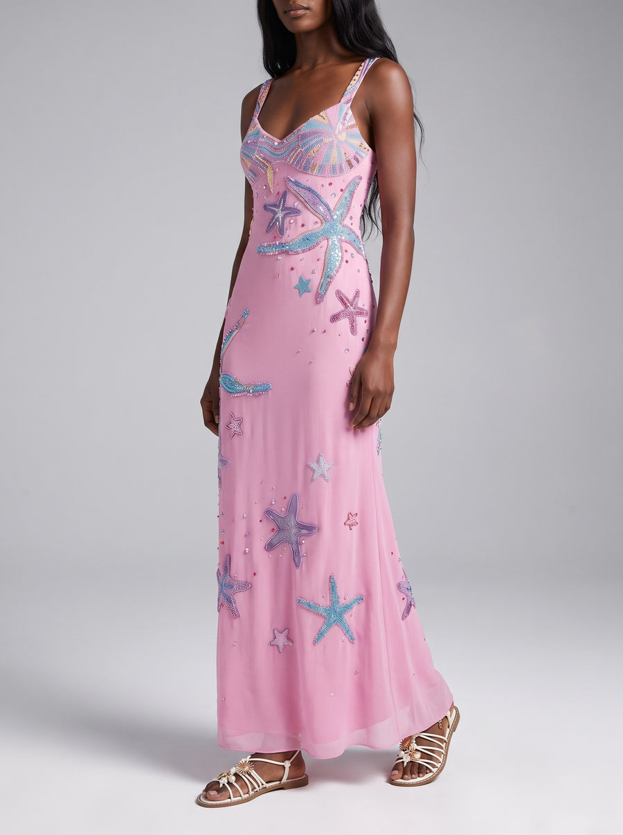 Crescent Shell Pink Long Dress in Stock