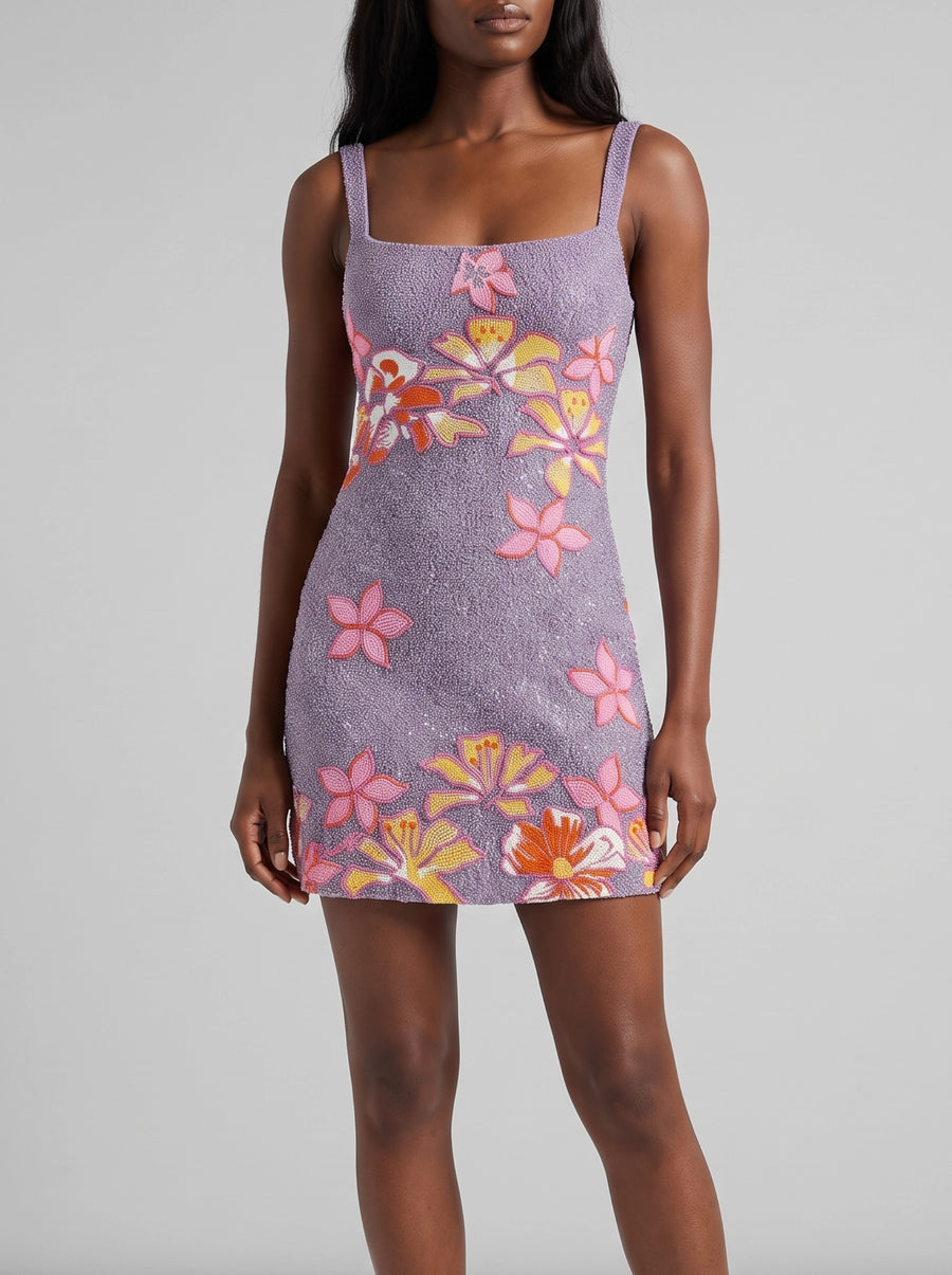 Millie Petals Lilac Mini Dress in Stock