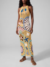 Pearl Halter Crochet Maxi Dress Multi Coloured