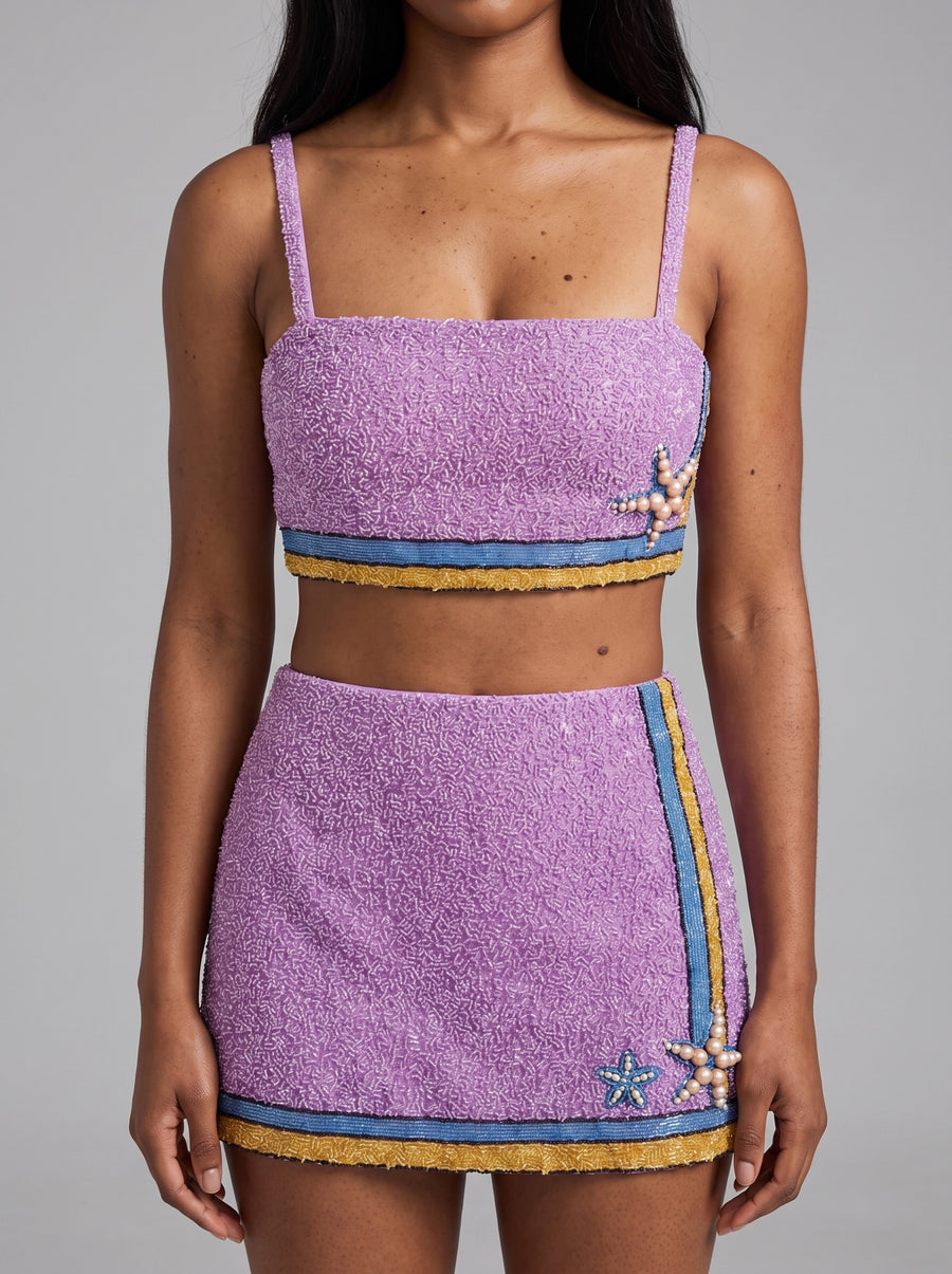 Monni Co-ord Purple Hand Embroidered Crystal Skirt