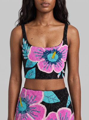 Royal Hibiscus Black Co-ord Top