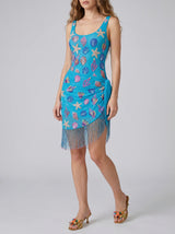 Oceanic Blue Tasseled Mini Dress