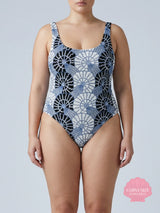 Oceanus x Zandra Rhodes Swirlshell Beaded One Piece Blue - White
