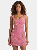 Coastal Hand-Beaded Embroidery Mini Dress Pink