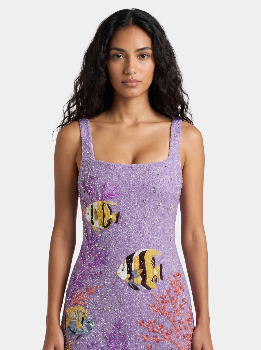 Morish Idol Hand Beaded Mini Dress Purple