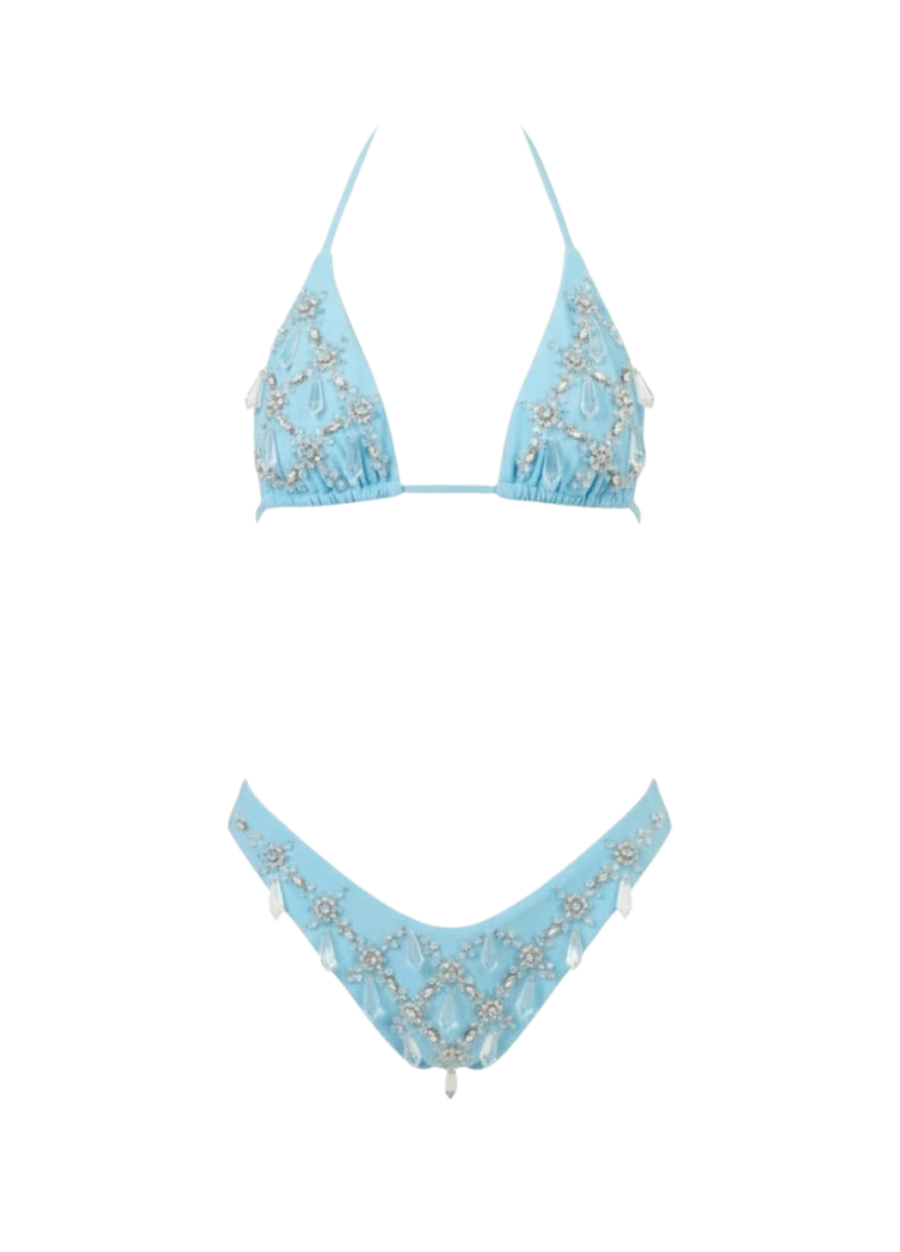 Calliope Luxury Crystal Bikini Top - Aqua