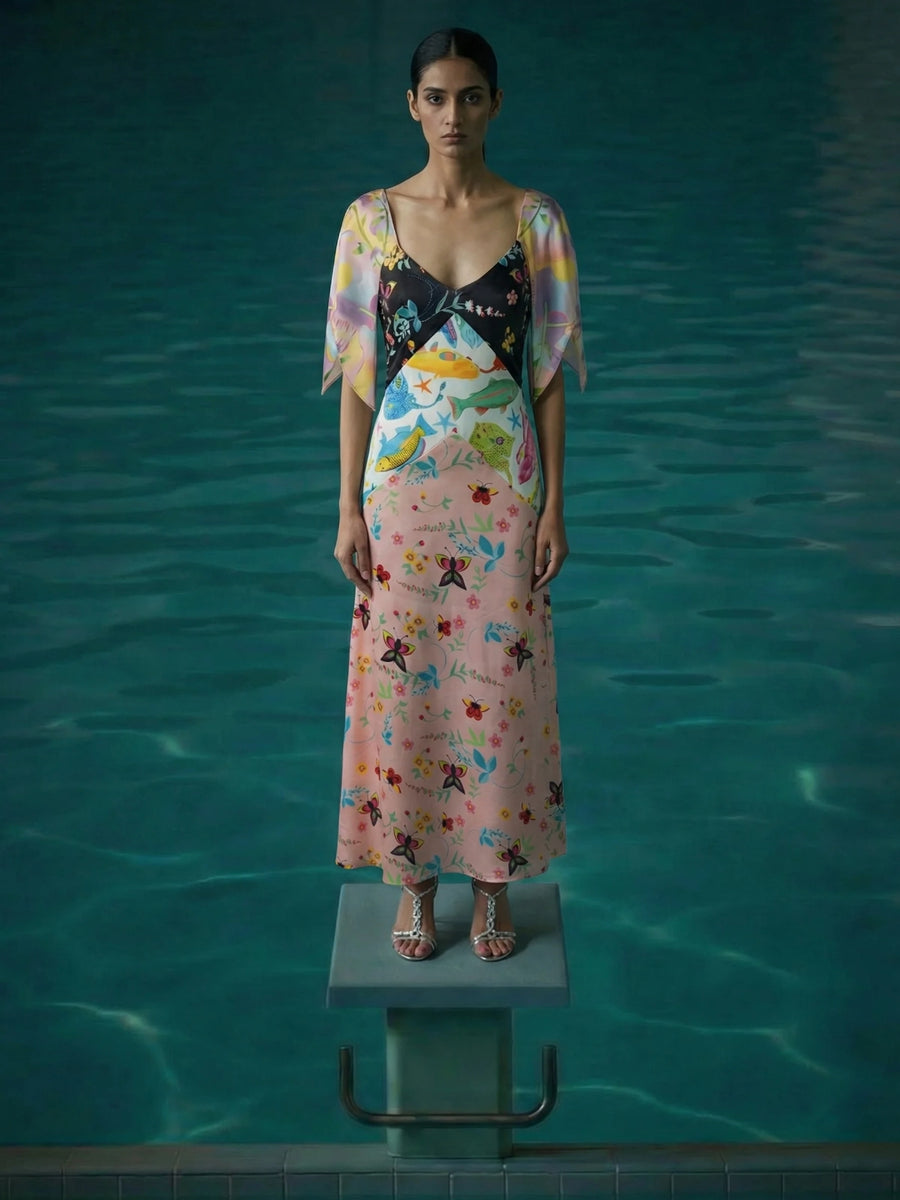 Samantha V Shaped Neckline Multi-Coloured Maxi Dress