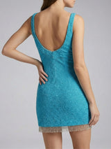 Posy Sea Blue Beaded Mini Dress