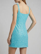 Adeline Coral Hand Beaded Mini Dress Blue