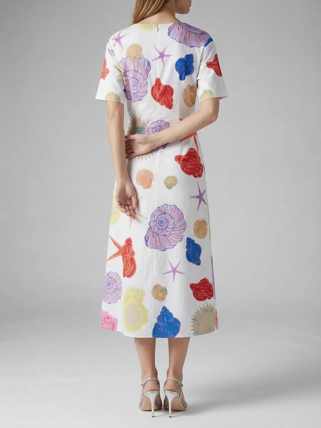 Oceanus Floral Print White Long Dress