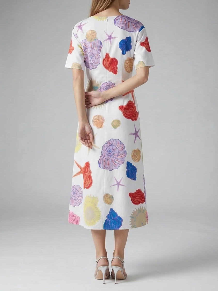 Oceanus Floral Print White Long Dress