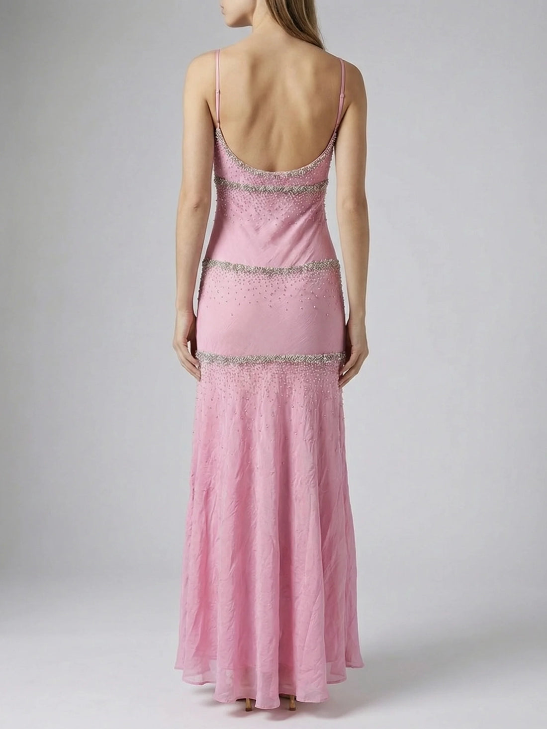 Rose Crystal Beaded Midi Dress