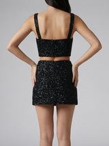 Vegas Beaded Mini Black Party Beach Co-ord Top