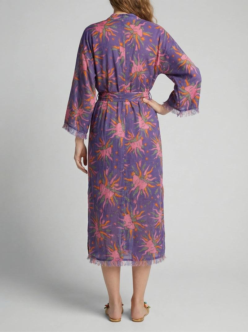 Kimono Blue Purple Face Flower