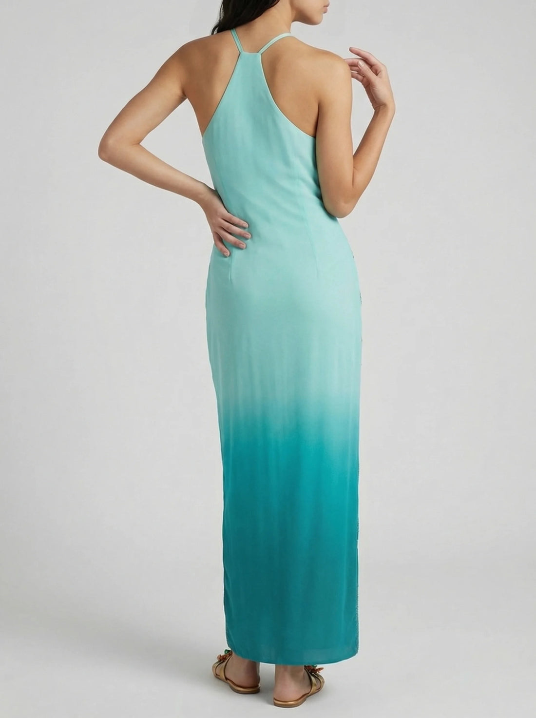Dolphin Teal Hand Beaded Maxi Dress