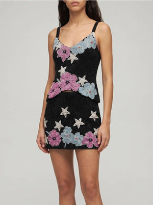 Black Flower Star Co-ord Skirt