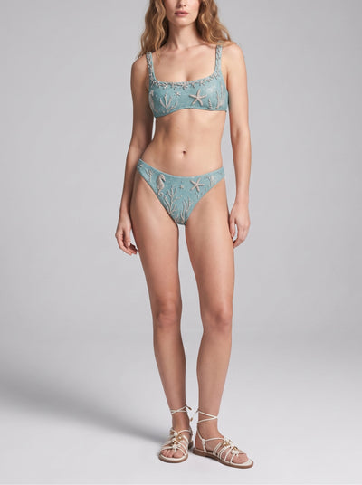 Ocean Starfish Green Hand-Beaded Bikini Bottom