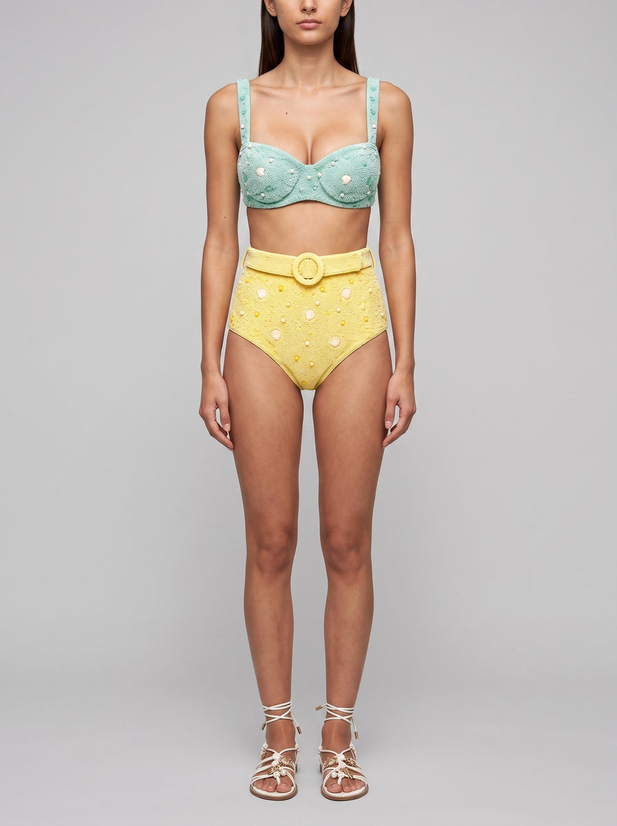 Heidi Shell Hand-Beaded Blue Bikini Top