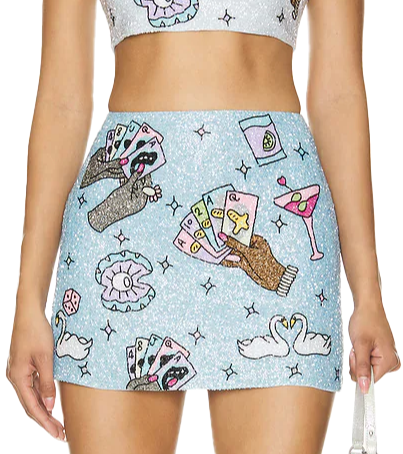 Vegas Beaded Mini Blue Party Beach Co-ord Skirt