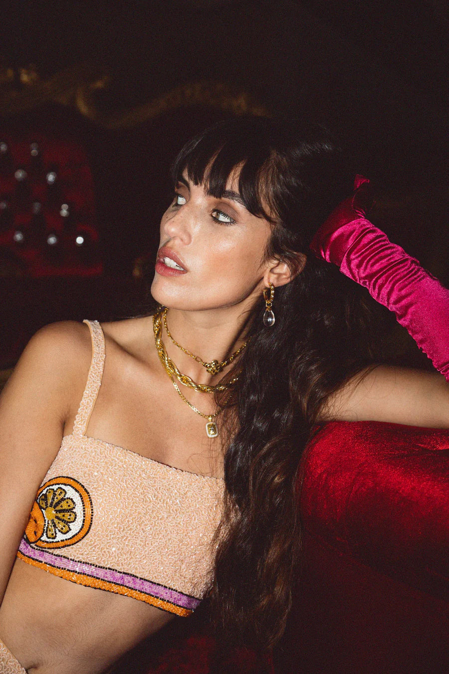 Melodie Co-ord Hand Embroidered Crystal Top Peach