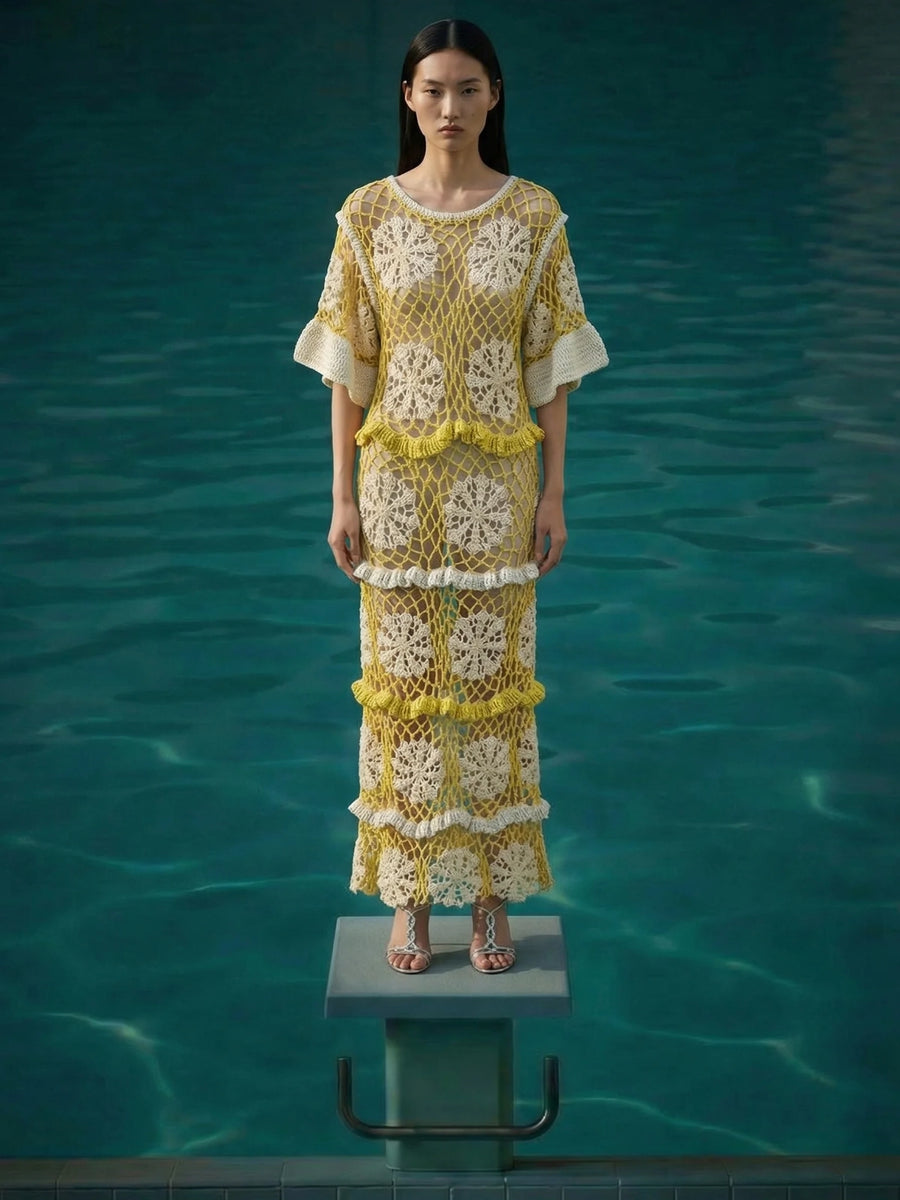 Daisy Crochet Dress White and Yellow
