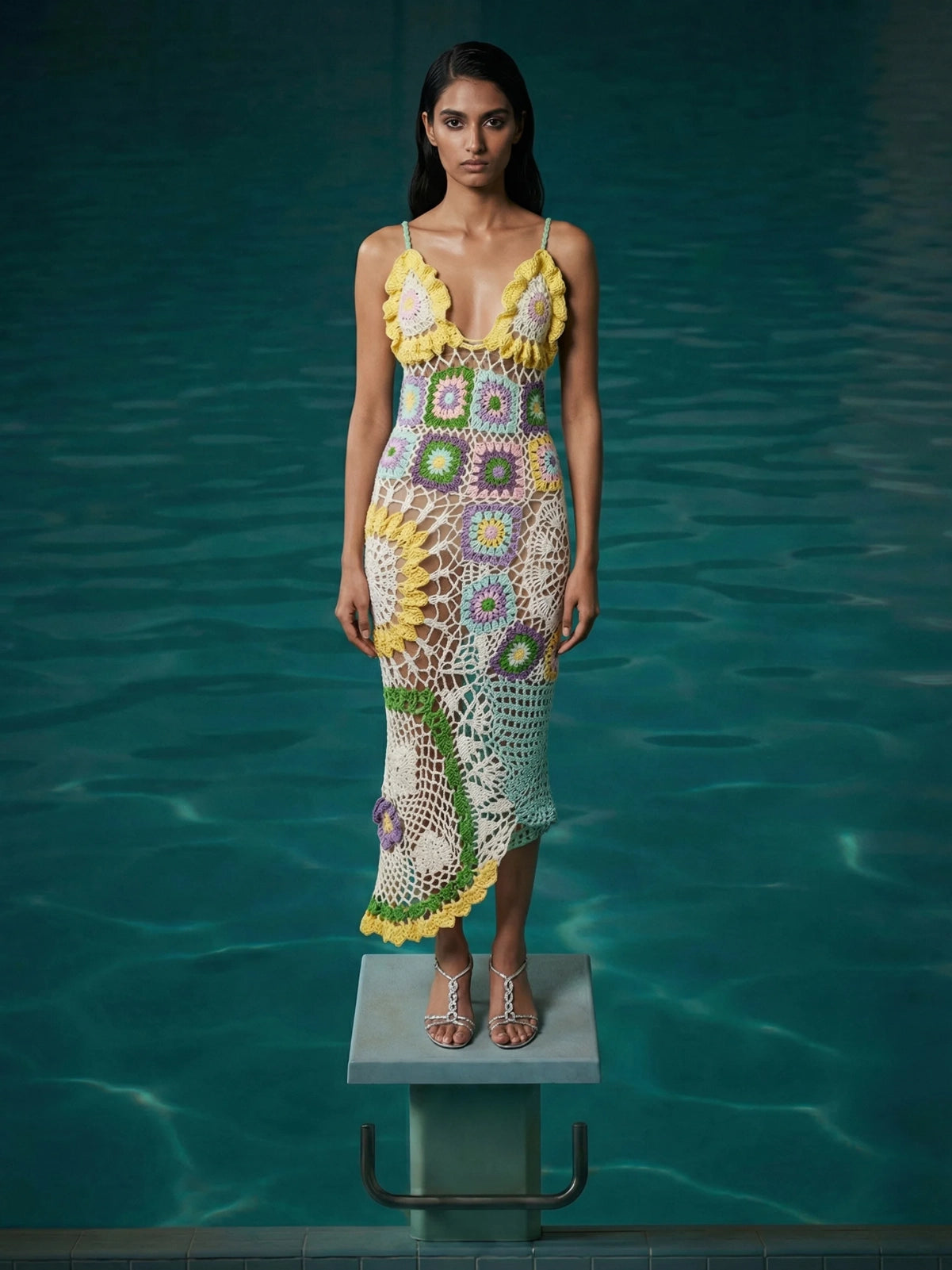 Shop Octavia Crochet Multi-Coloured Party Dress - Oceanus Shop Octavia Crochet Multi-Coloured Party Dress - Oceanus