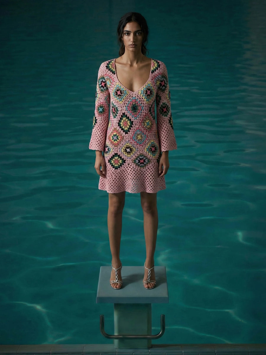 Spring Pink Crochet Dress