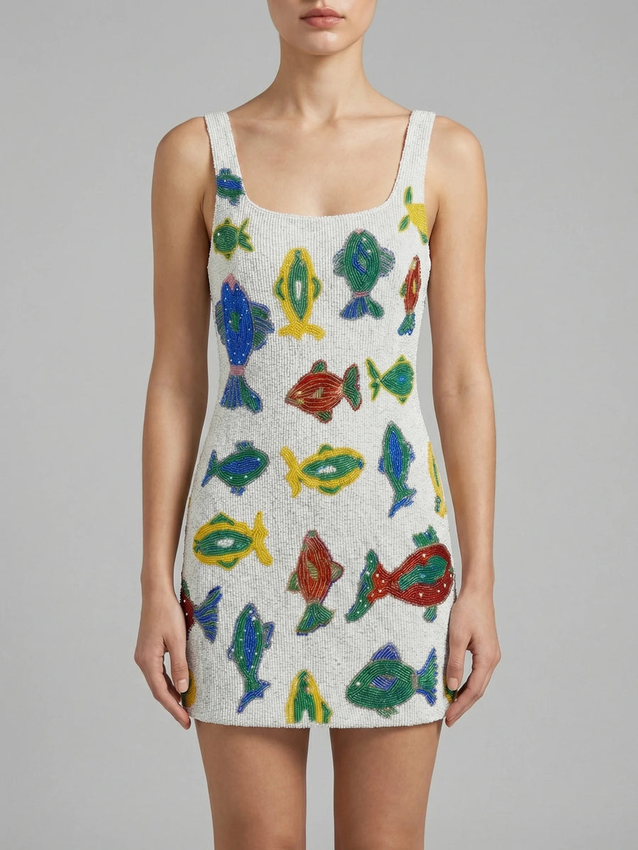 Tropical Fish Beaded Mini Dress
