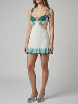 White Green Starfish Beaded Mini Dress
