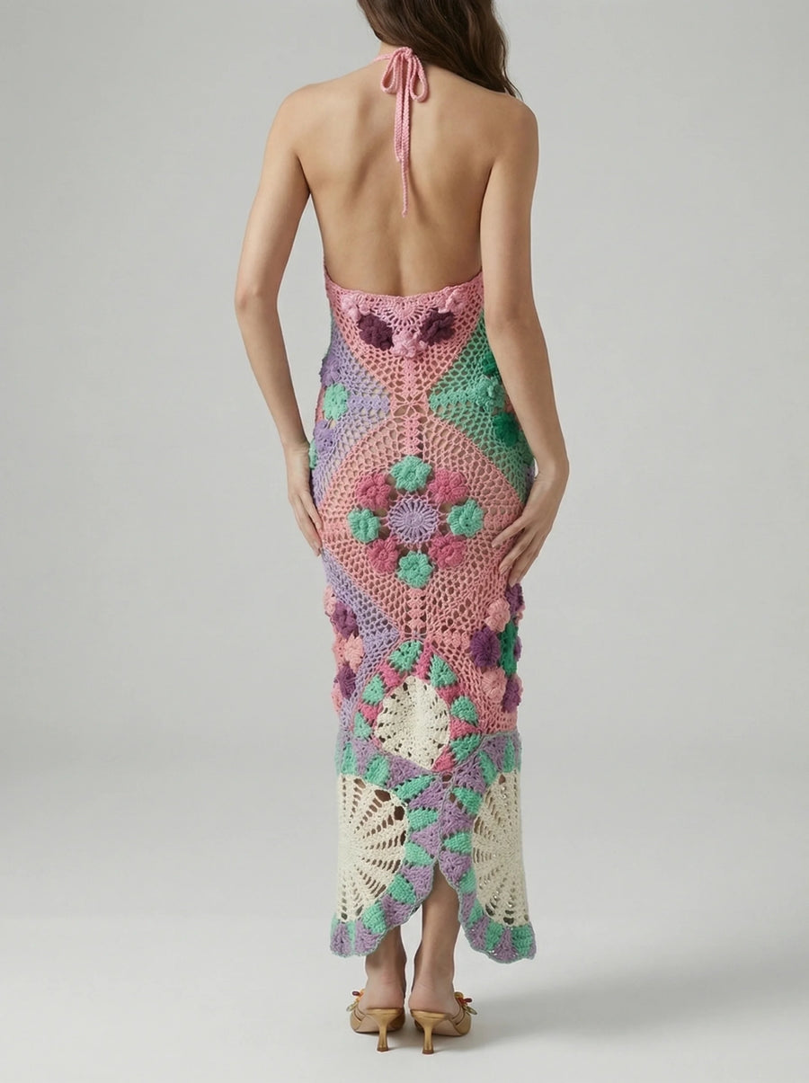 Rowan Halter Maxi Crochet Pink Dress