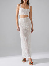 Hazel Beaded Powermesh Jellyfish Maxi Skirt- White
