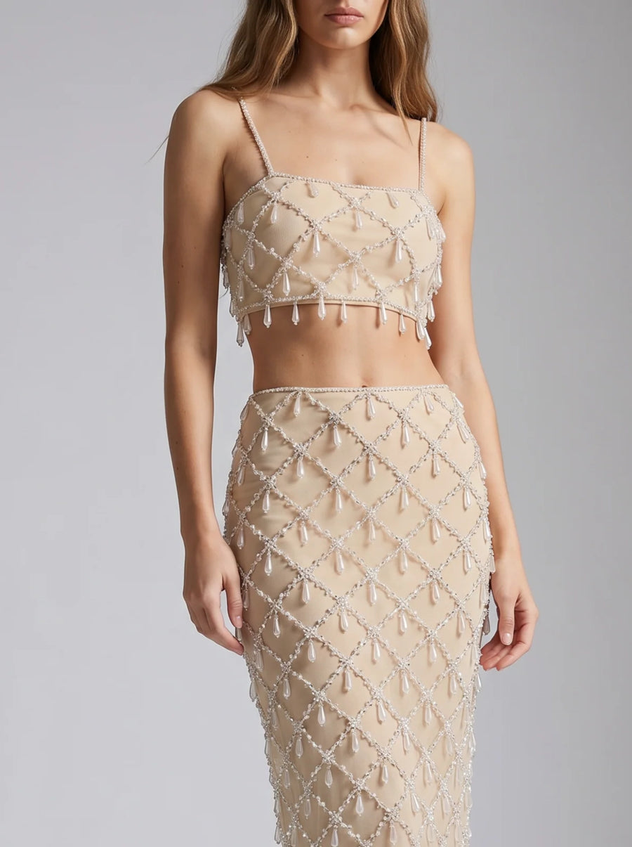 Calliope Luxury Crystal Co-Ord Top Nude