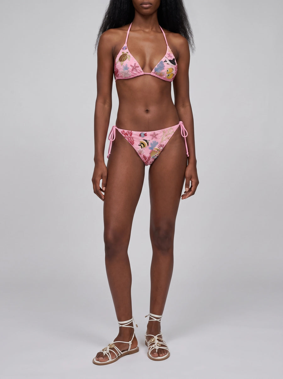 Manta Ray and Turtle Multi color Hand-Beaded Bikini Bottom