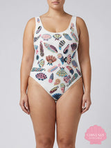 Oceanus x Zandra Rhodes Dreamshell Half Beaded White Swimsuit