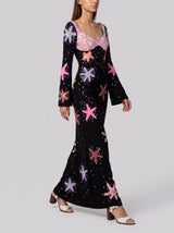 Crescent Shell Bell Sleeve Dress in Black