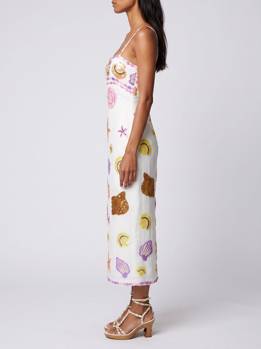 New York Strapped Dress Embroidary Straps in White