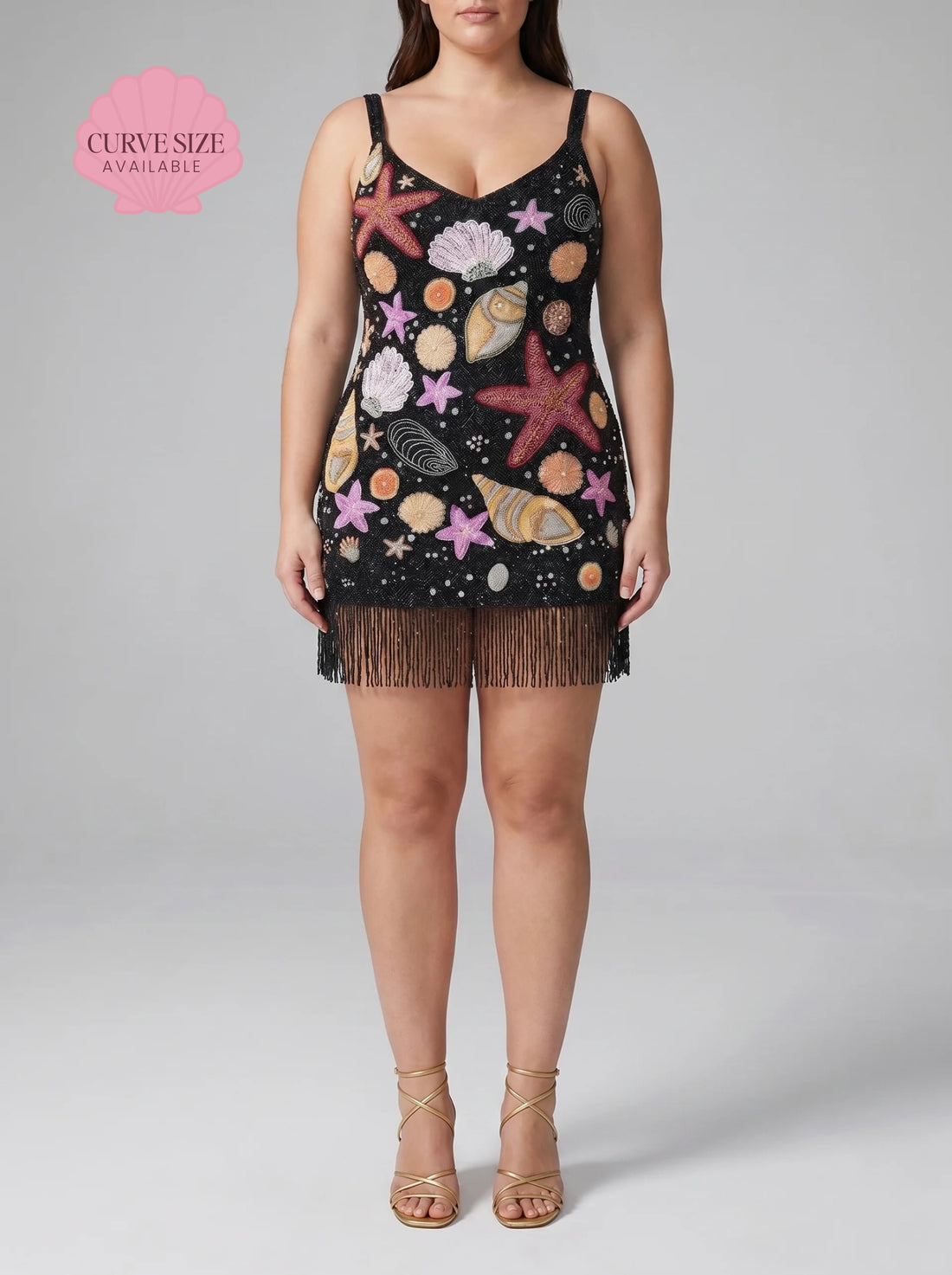 Curve Tasseled Starfish Black Mini Dress