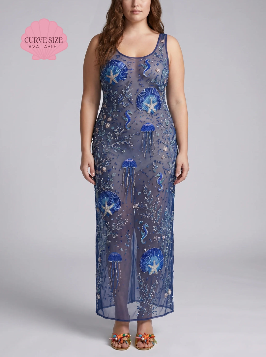 Curve Coralie Sheer Maxi Dress in Navy