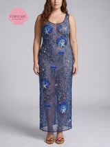 Curve Coralie Sheer Maxi Dress in Navy