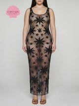 Curve Deep Sea Nebula Sheer Black Maxi Dress