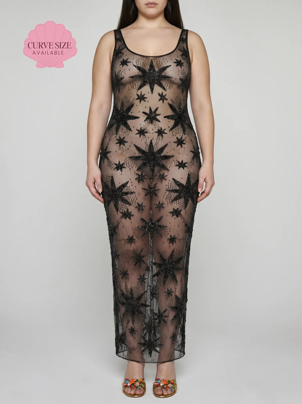 Curve Deep Sea Nebula Sheer Black Maxi Dress