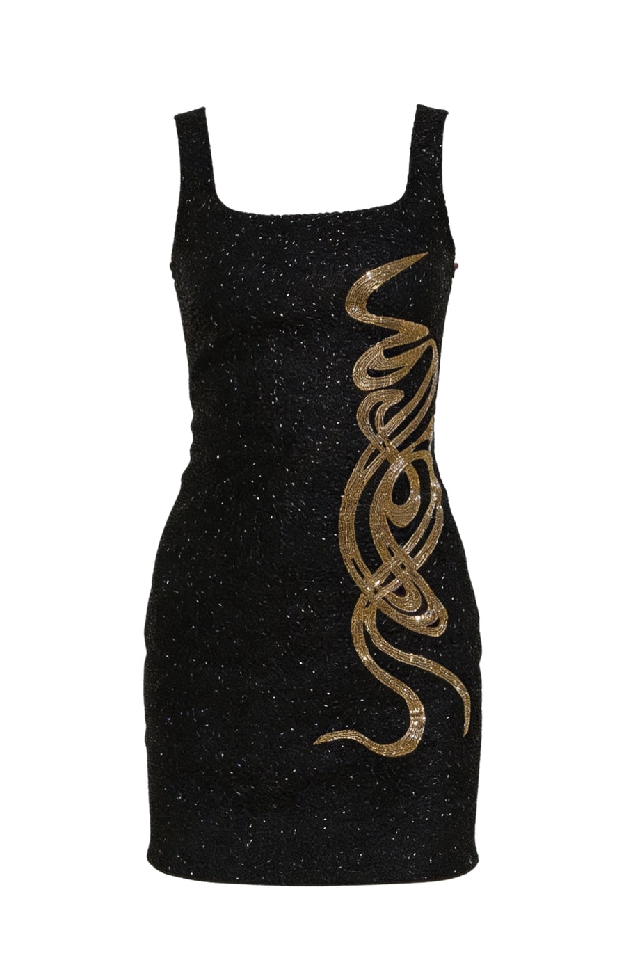 Oceanus Brbara Hulanicki Serpentina Noir Scoop Neck Mini Dress, XS Oceanus Brbara Hulanicki Serpentina Noir Scoop Neck Mini Dress, XS