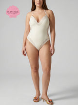 Curve Coral Plain White Cream Swimsuit