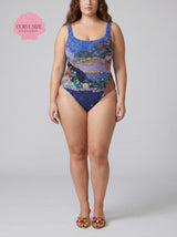 Curve Lake Scenery Blue Swimsuit